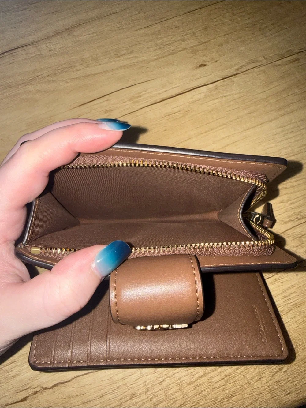Coach Brown Signature Compact Card Wallet - Picture 6 of 9